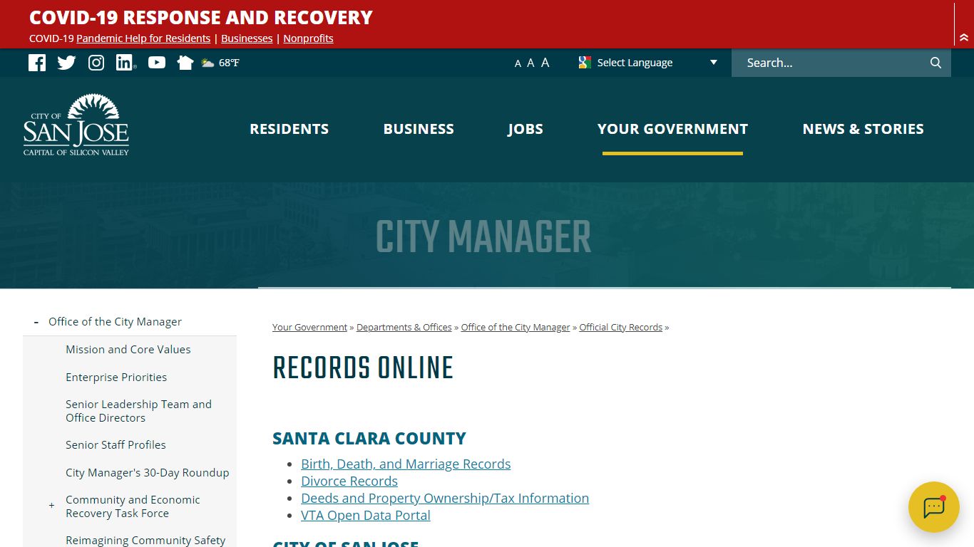 Records Online | City of San Jose - San Jose, California